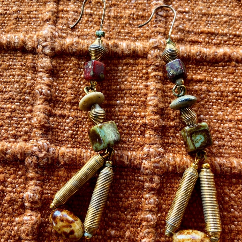 Multi-color stone & wire hook earrings